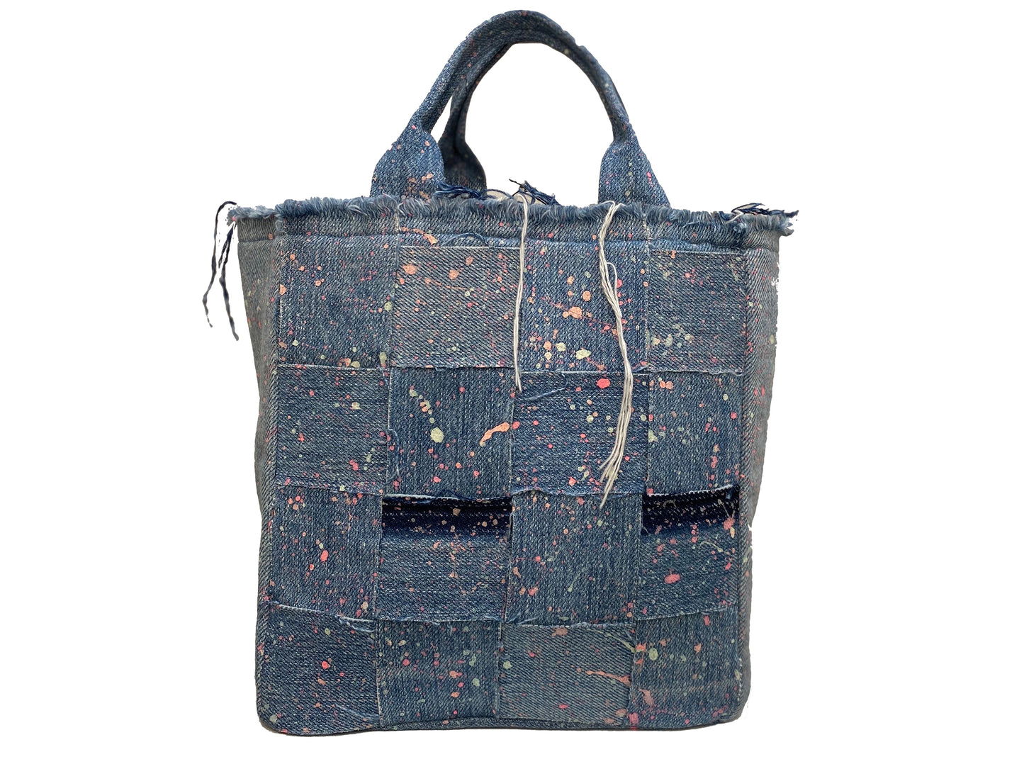 Upcycled Woven Denim Glow in the Dark Top Handle Tote