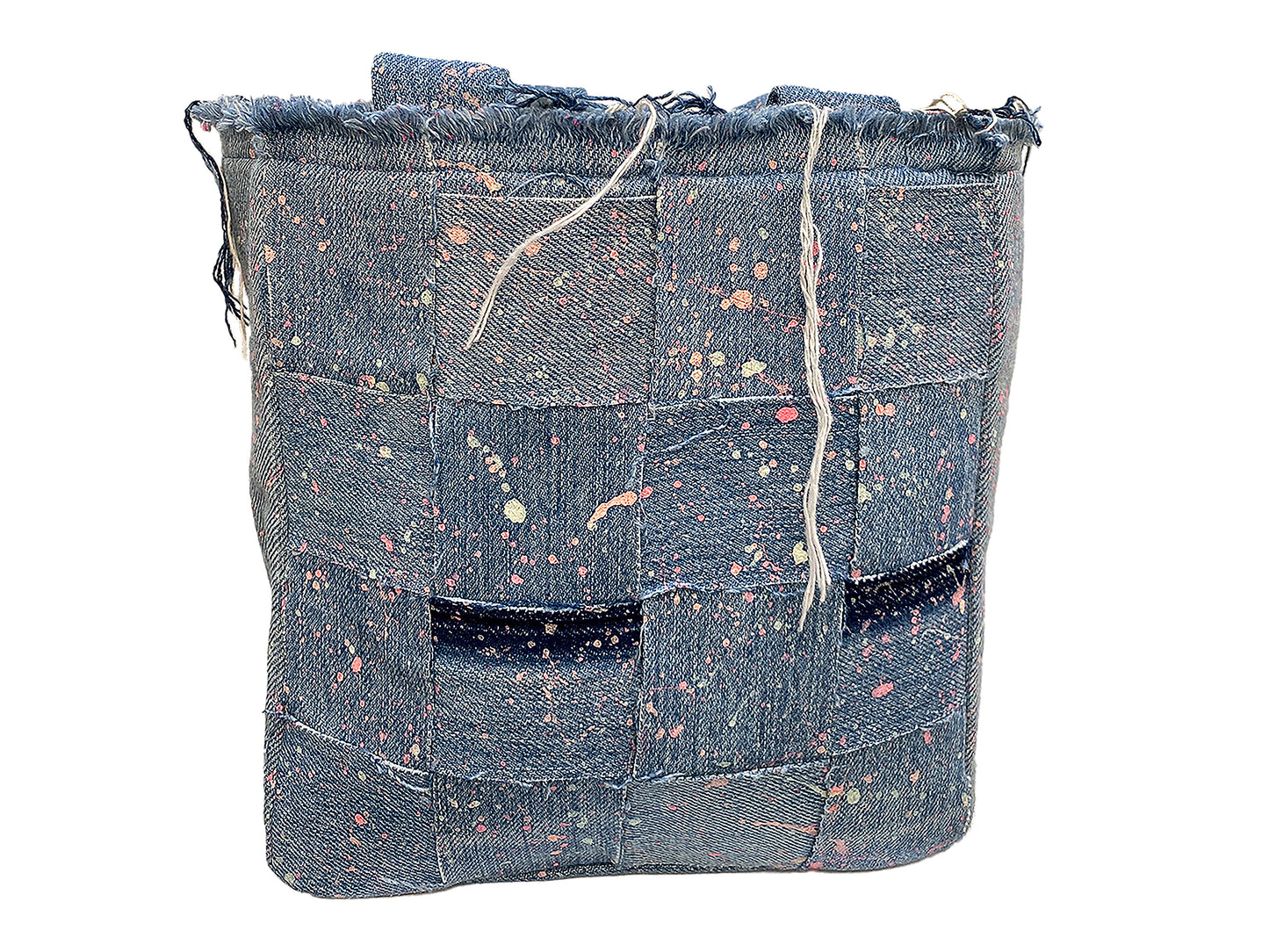Upcycled Woven Denim Glow in the Dark Top Handle Tote