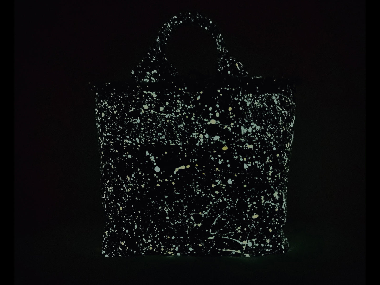 Upcycled Woven Denim Glow in the Dark Top Handle Tote