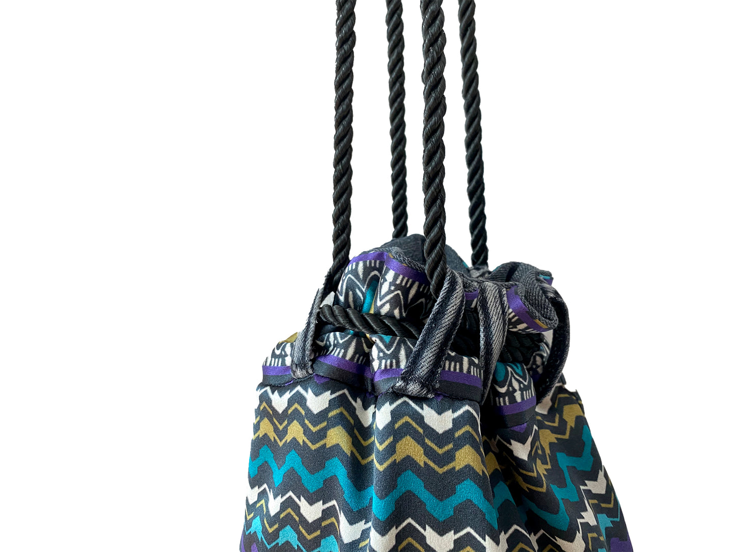 Upcycled denim pocket hobo slouch bag with Italian silk