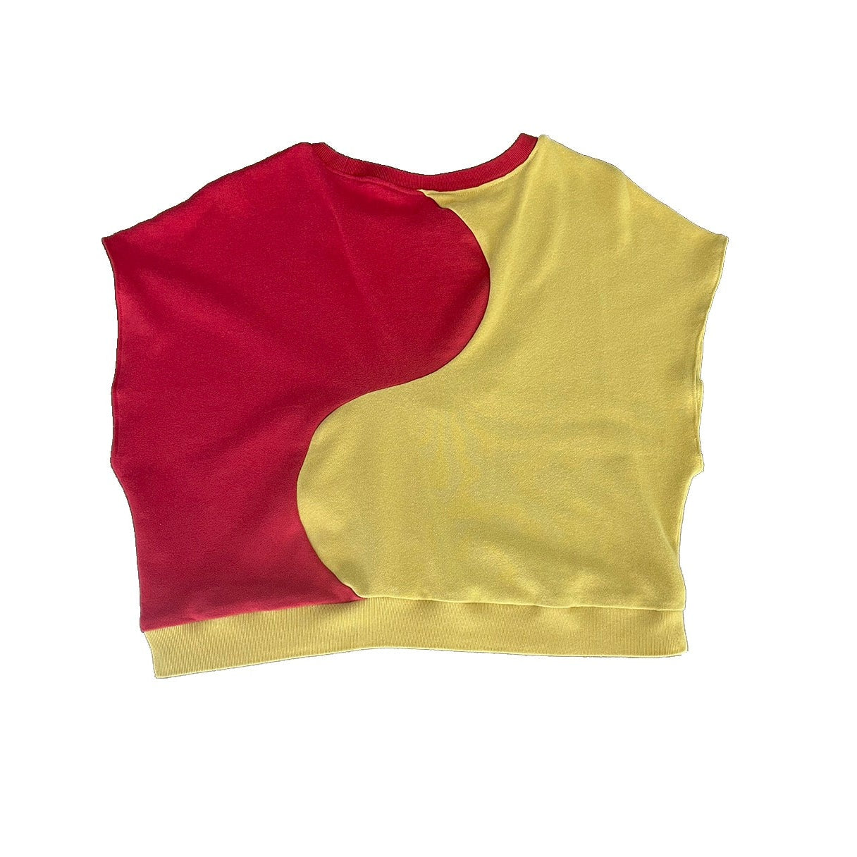 Upcycled Sleeveless Sweater Red and Yellow Yin Yang Design