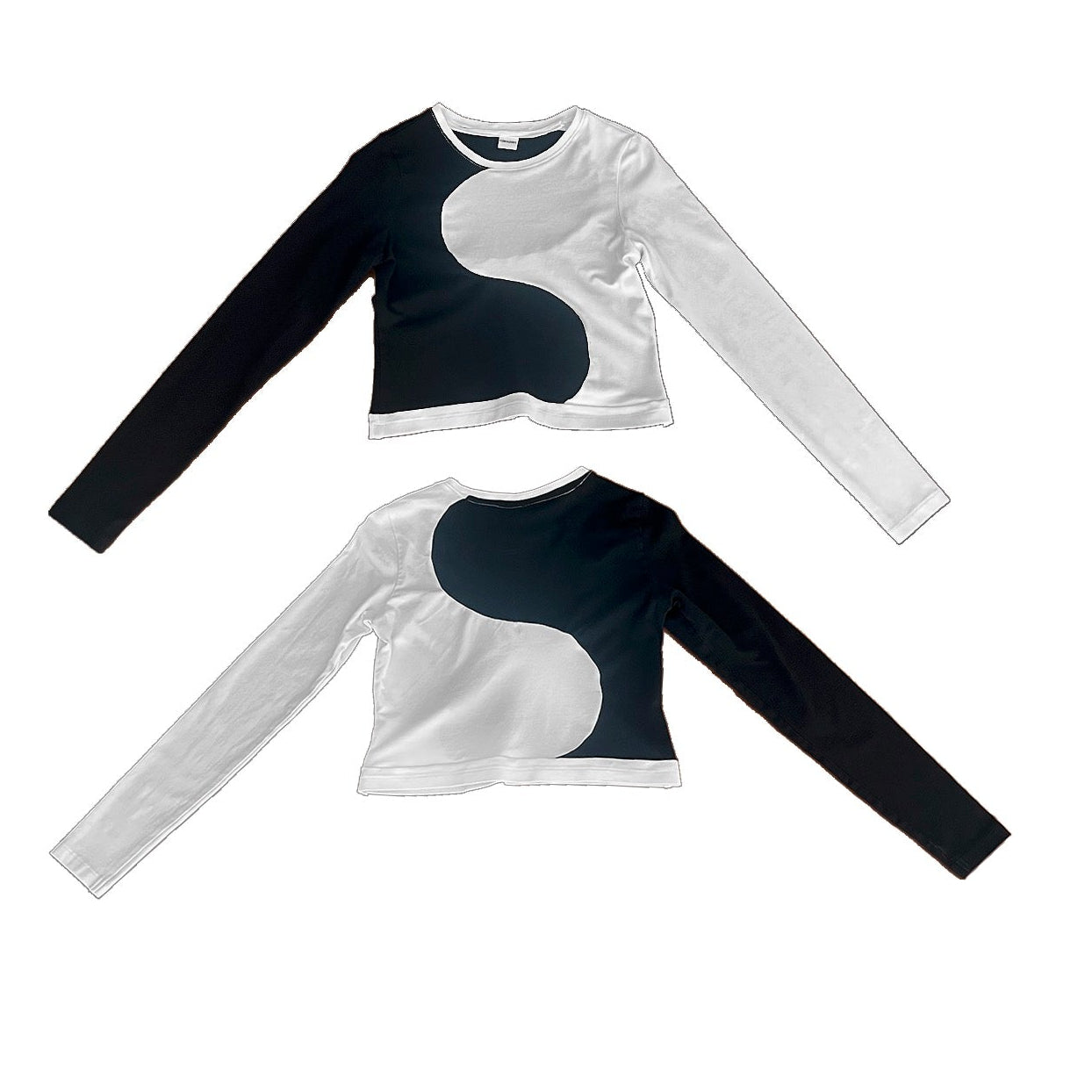 Upcycled Long Sleeve Black and White Mid Drift Yin Yang