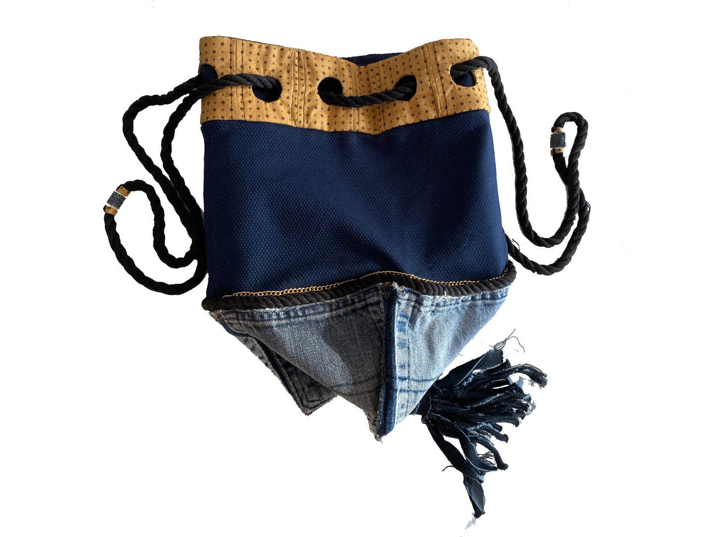 Upcycled denim pocket distressed hobo slouch bag