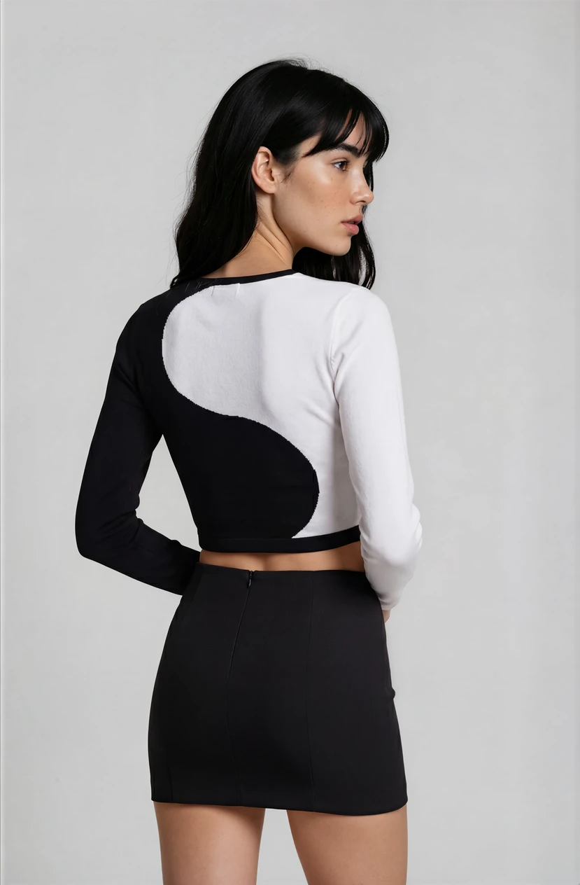 Upcycled Long Sleeve Black and White Mid Drift Yin Yang