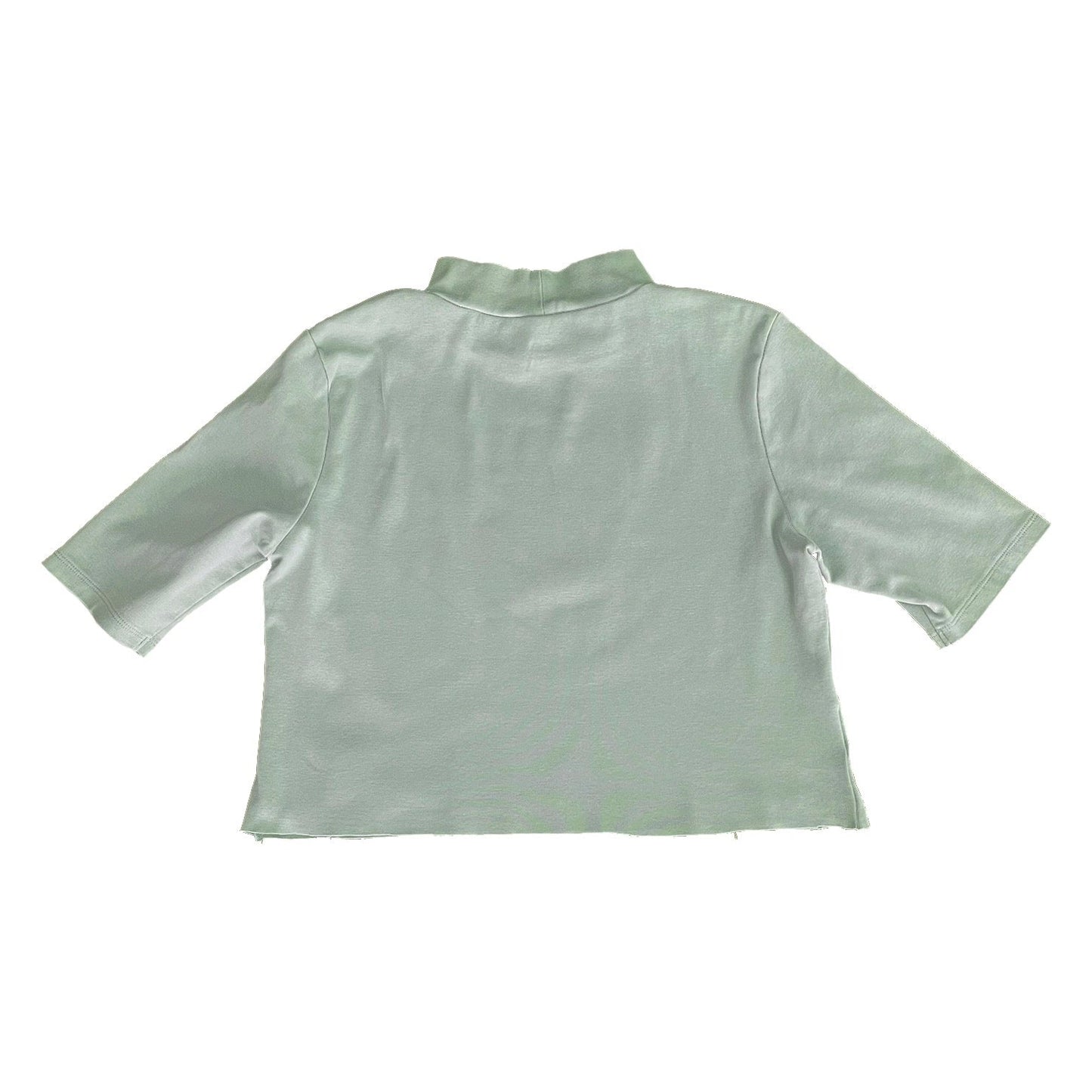 Upcycled Mint Green Distressed Half Sleeve Mock Neck Mid Drift With Star Patch