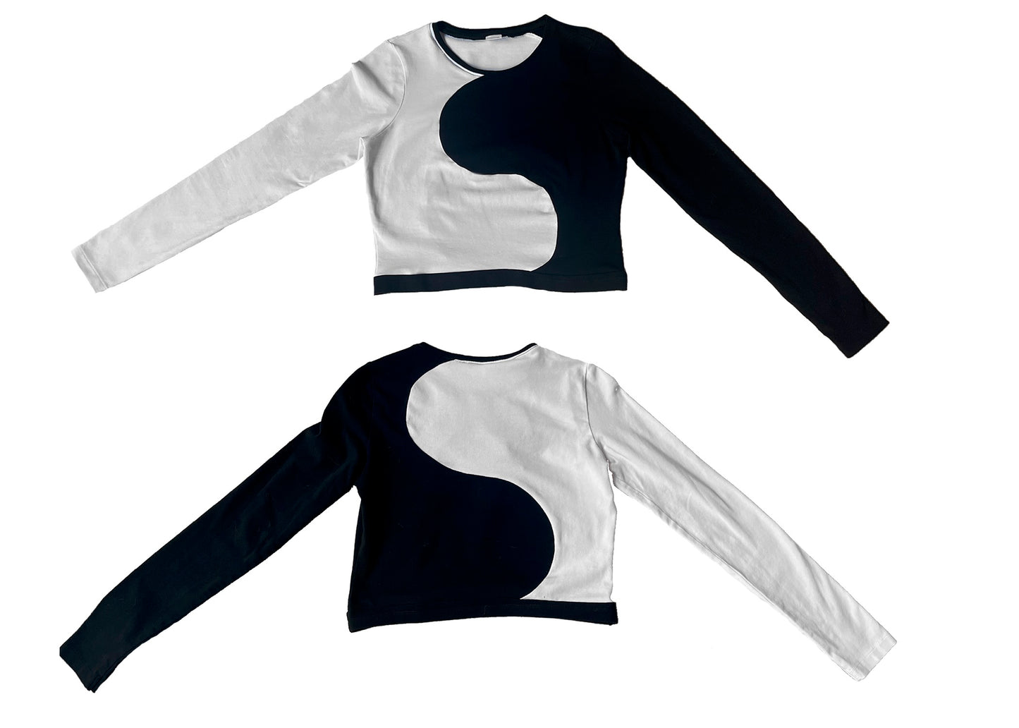 Upcycled Long Sleeve Black and White Mid Drift Yin Yang