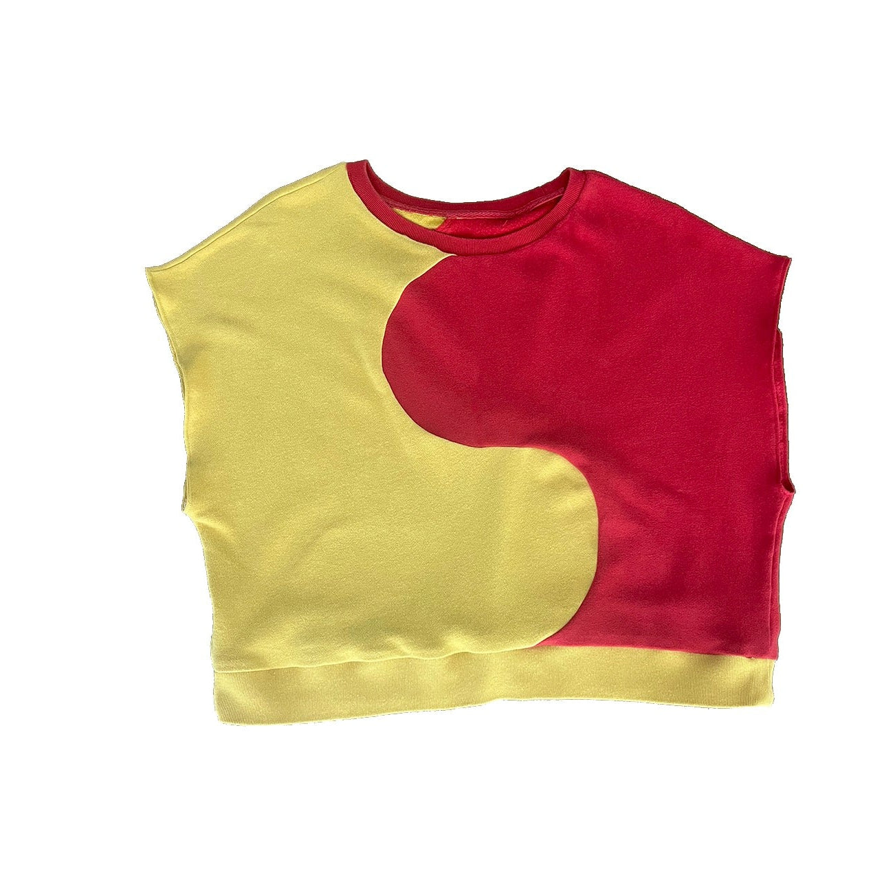 Upcycled Sleeveless Sweater Red and Yellow Yin Yang Design