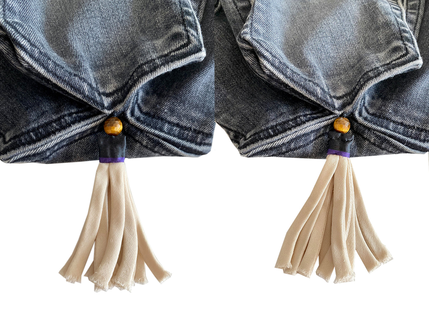 Upcycled denim pocket hobo slouch bag with Italian silk
