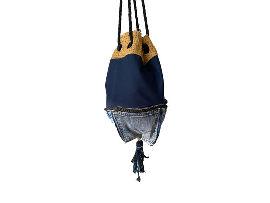 Upcycled denim pocket distressed hobo slouch bag