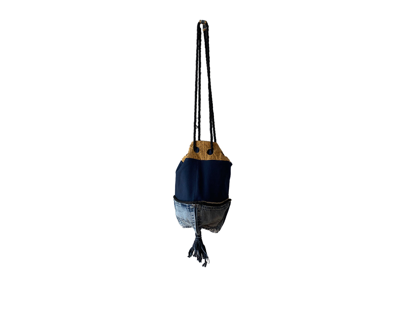 Upcycled denim pocket distressed hobo slouch bag