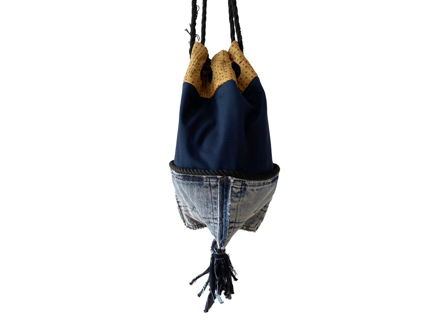 Upcycled denim pocket distressed hobo slouch bag