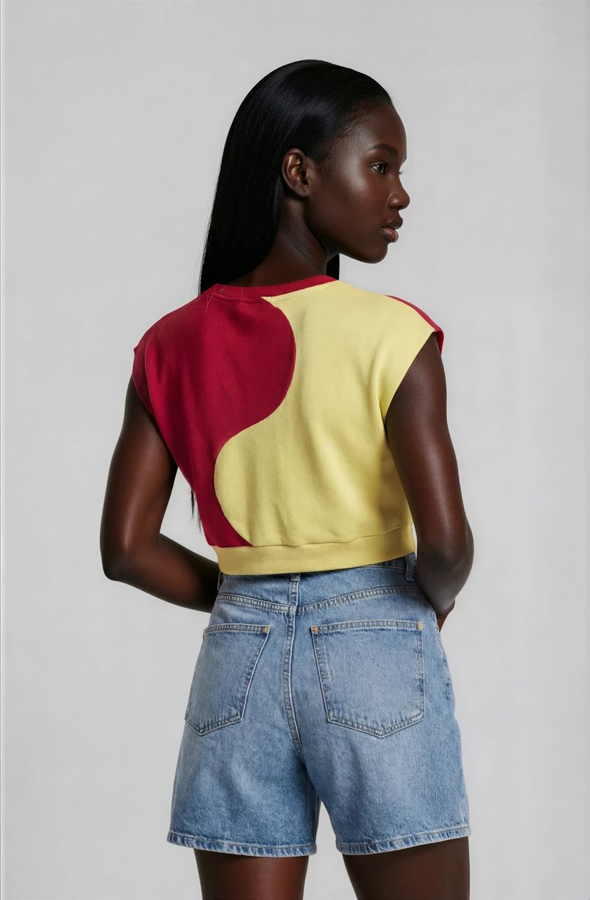 Upcycled Sleeveless Sweater Red and Yellow Yin Yang Design